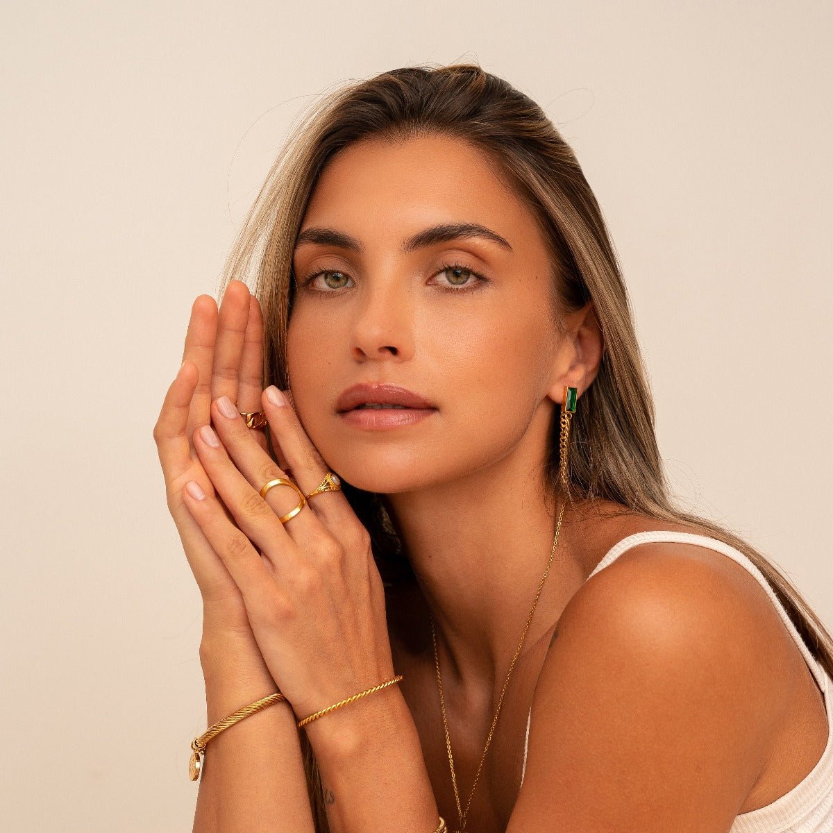 Elisabeth Crystal Esmeralda Earrings — 18k Gold