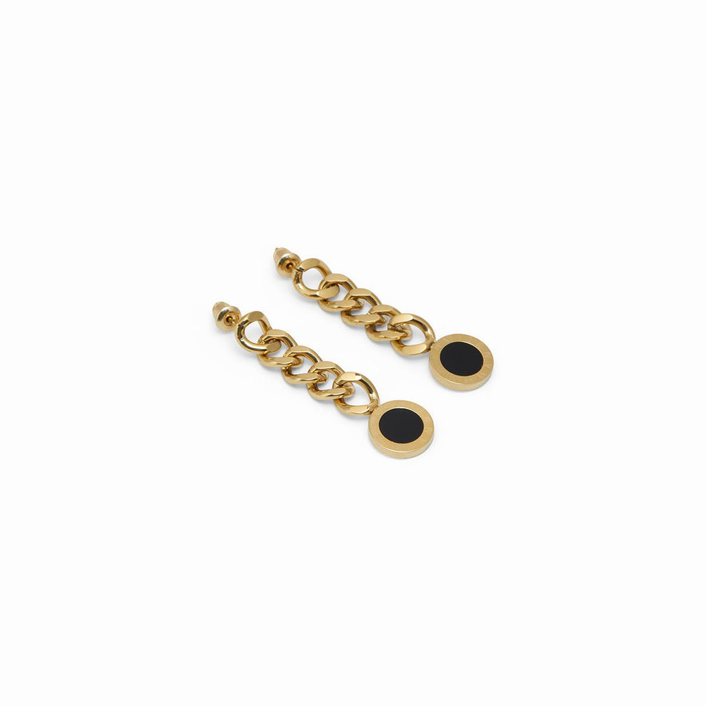 Glamour Stone Onyx Earrings — 18k Gold