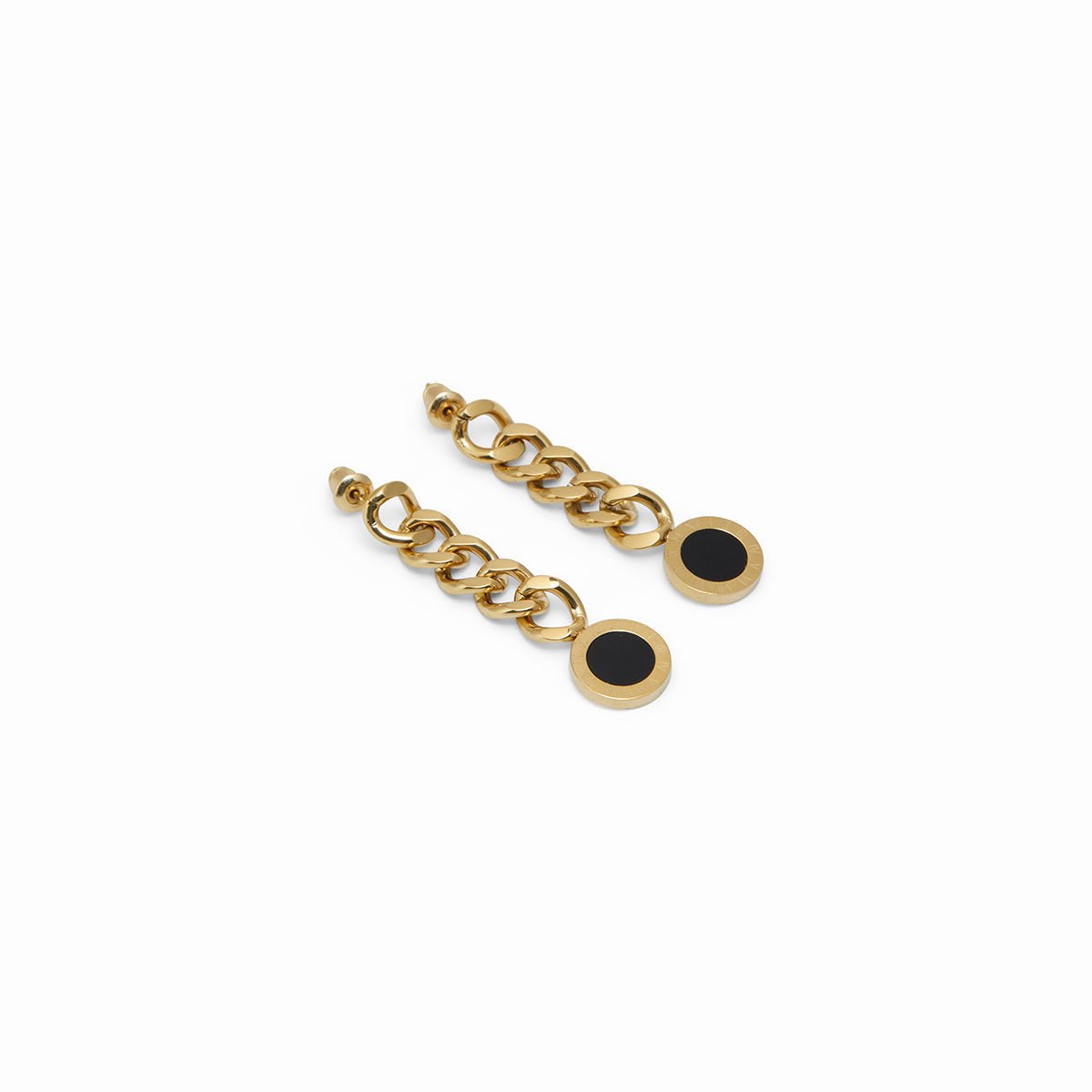 Glamour Stone Onyx Earrings — 18k Gold