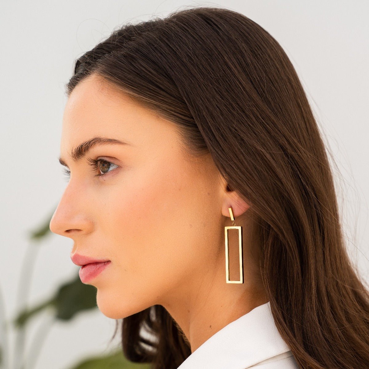 Diana Geométrico Retangular Earrings — 18k Gold