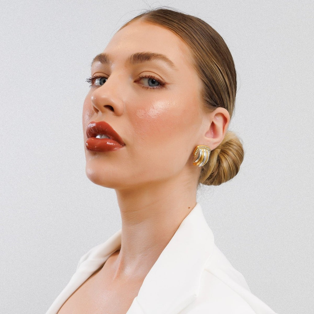 Dome Crystal Earrings — Mixed Gold & Silver