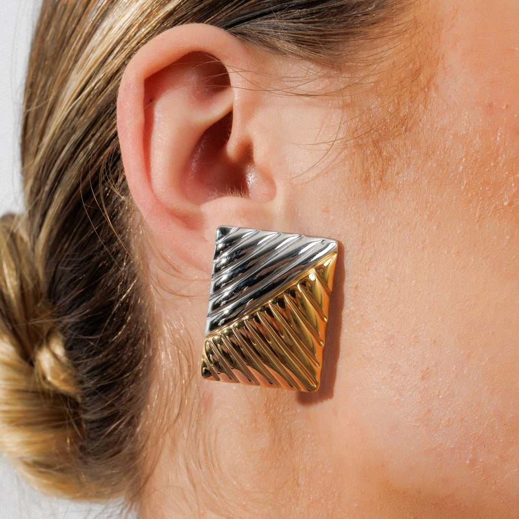 Dual Square Earrings — Mixed Gold & Silver