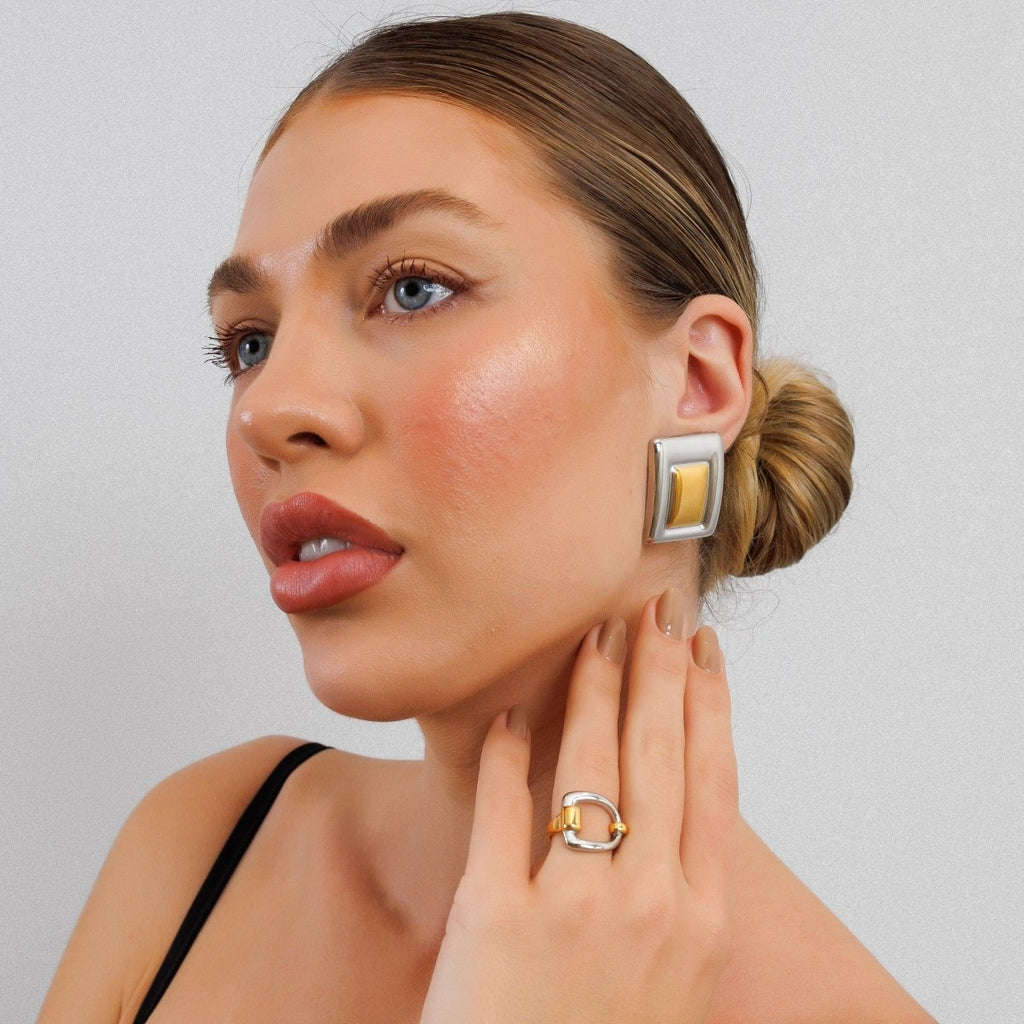 Geometric Earrings — Mixed Gold & Silver