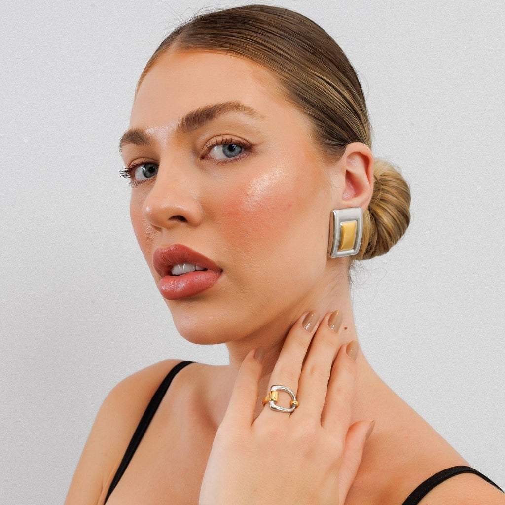 Geometric Earrings — Mixed Gold & Silver