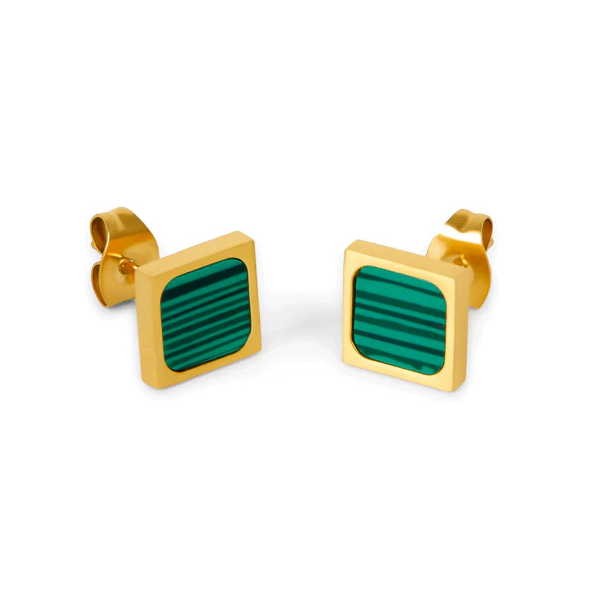Geometric Green Stone Earrings — 18k Gold