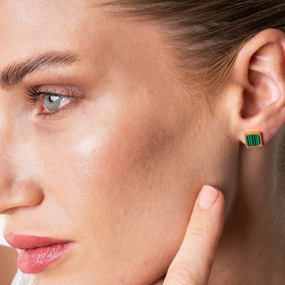 Geometric Green Stone Earrings — 18k Gold