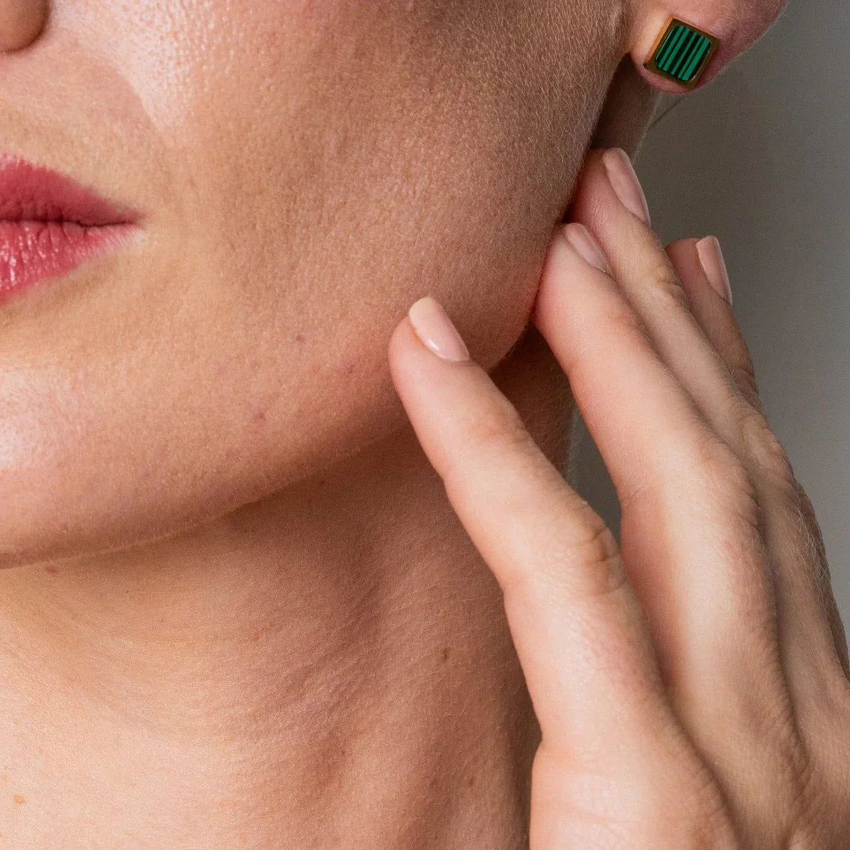 Geometric Green Stone Earrings — 18k Gold