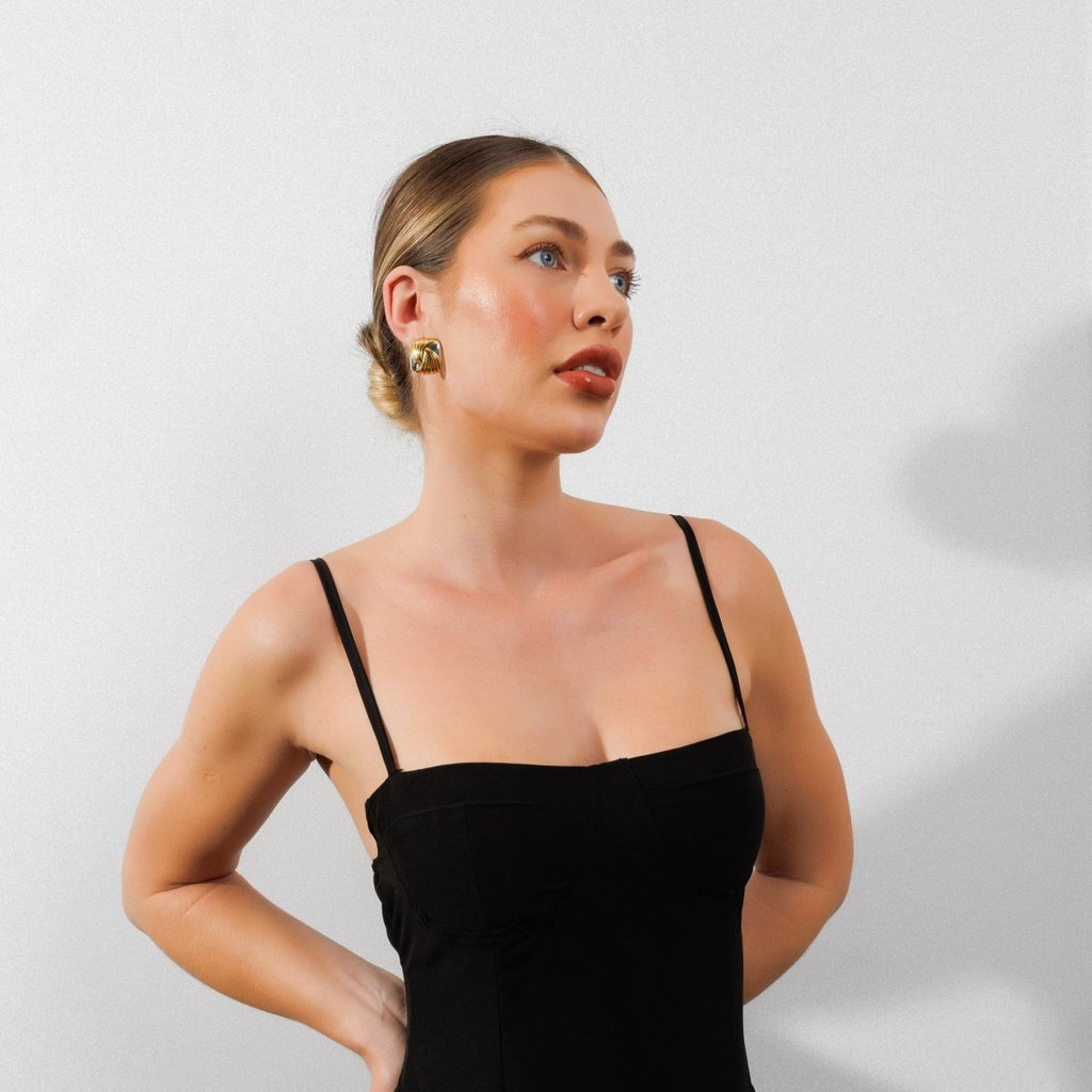 Spiral Square Earrings — Mixed Gold & Silver