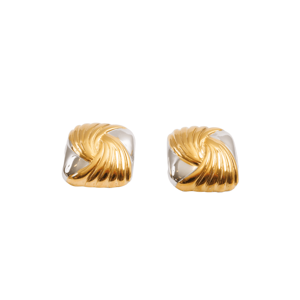 Spiral Square Earrings — Mixed Gold & Silver
