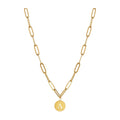 Initial Letter Clip Chain Necklace — 18k Gold — white background