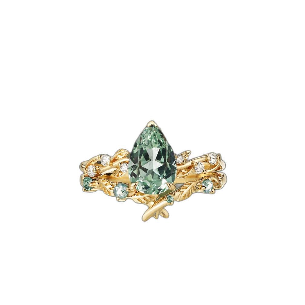 Clara Green Sapphire Leaf Bridal Set — Gold Vermeil