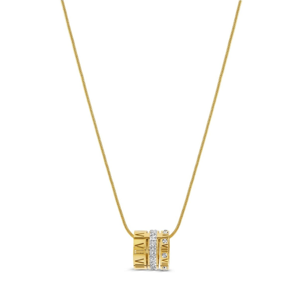 Triple Band Roman Numeral Necklace — 18k Gold