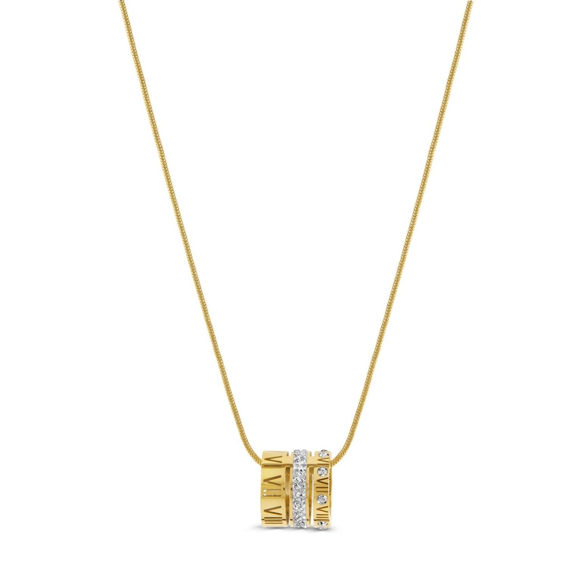 Triple Band Roman Numeral Necklace — 18k Gold
