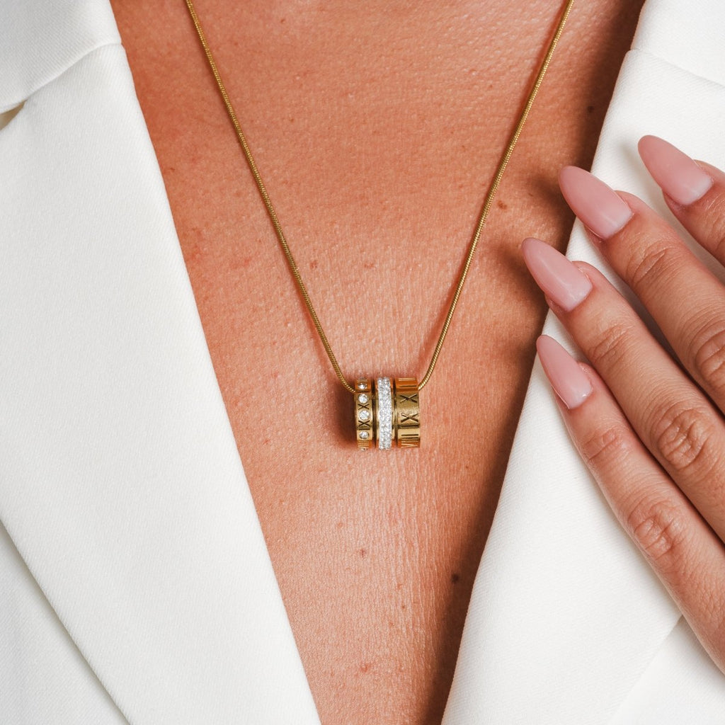 Triple Band Roman Numeral Necklace — 18k Gold