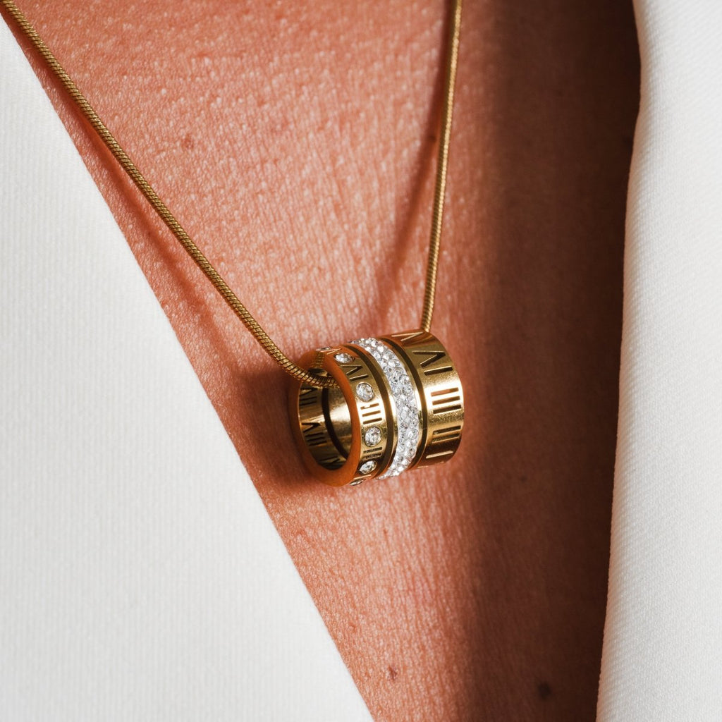 Triple Band Roman Numeral Necklace — 18k Gold