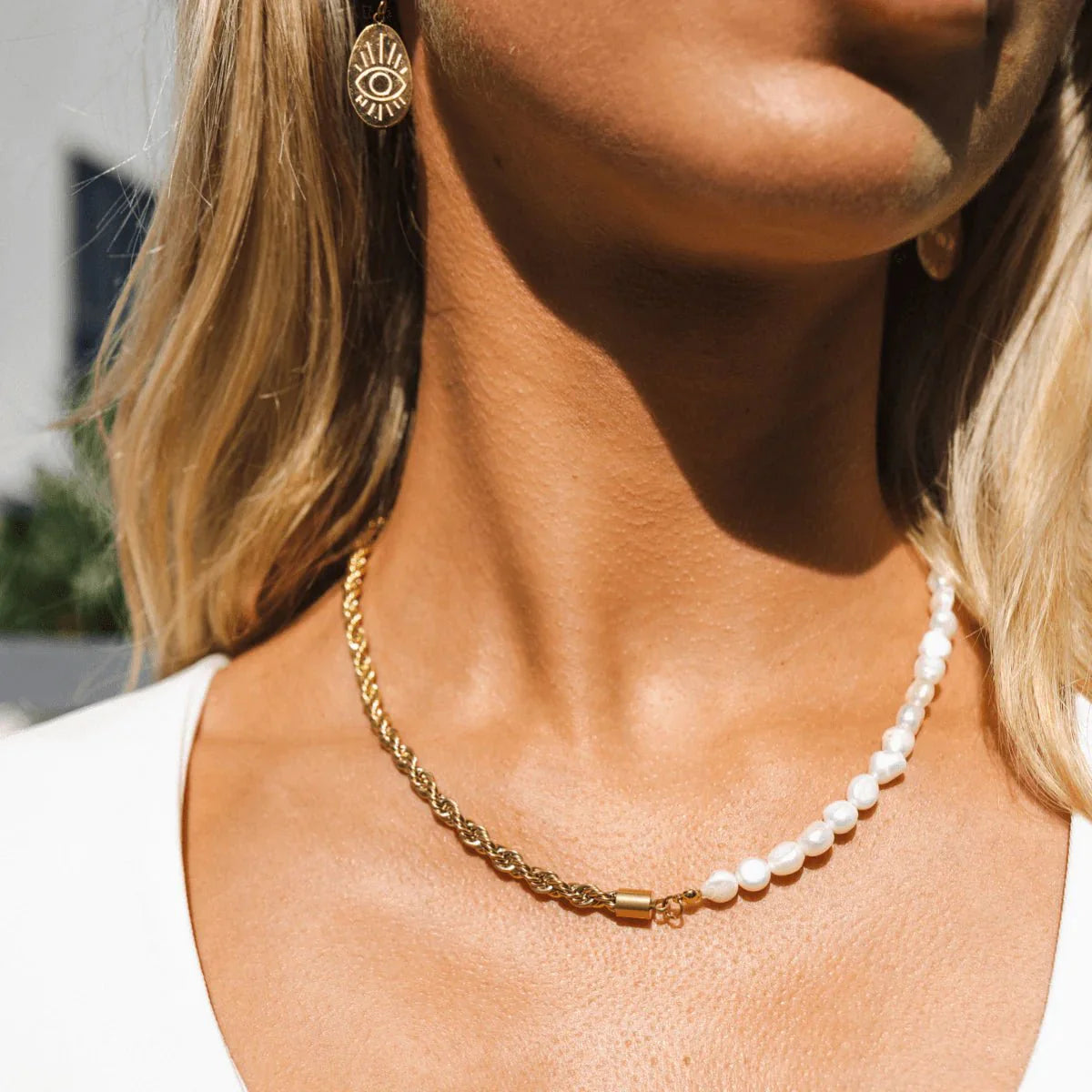 Beaded Pearl Necklace — 18k Gold