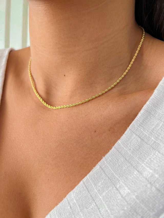 Thin Beaded Chain Necklace 2mm — 18k Gold