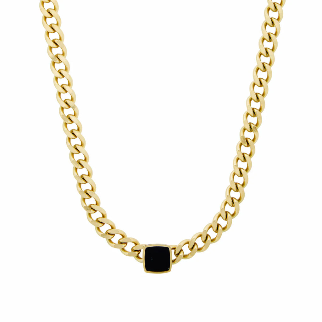 Stone Onyx Square Necklace — 18k Gold
