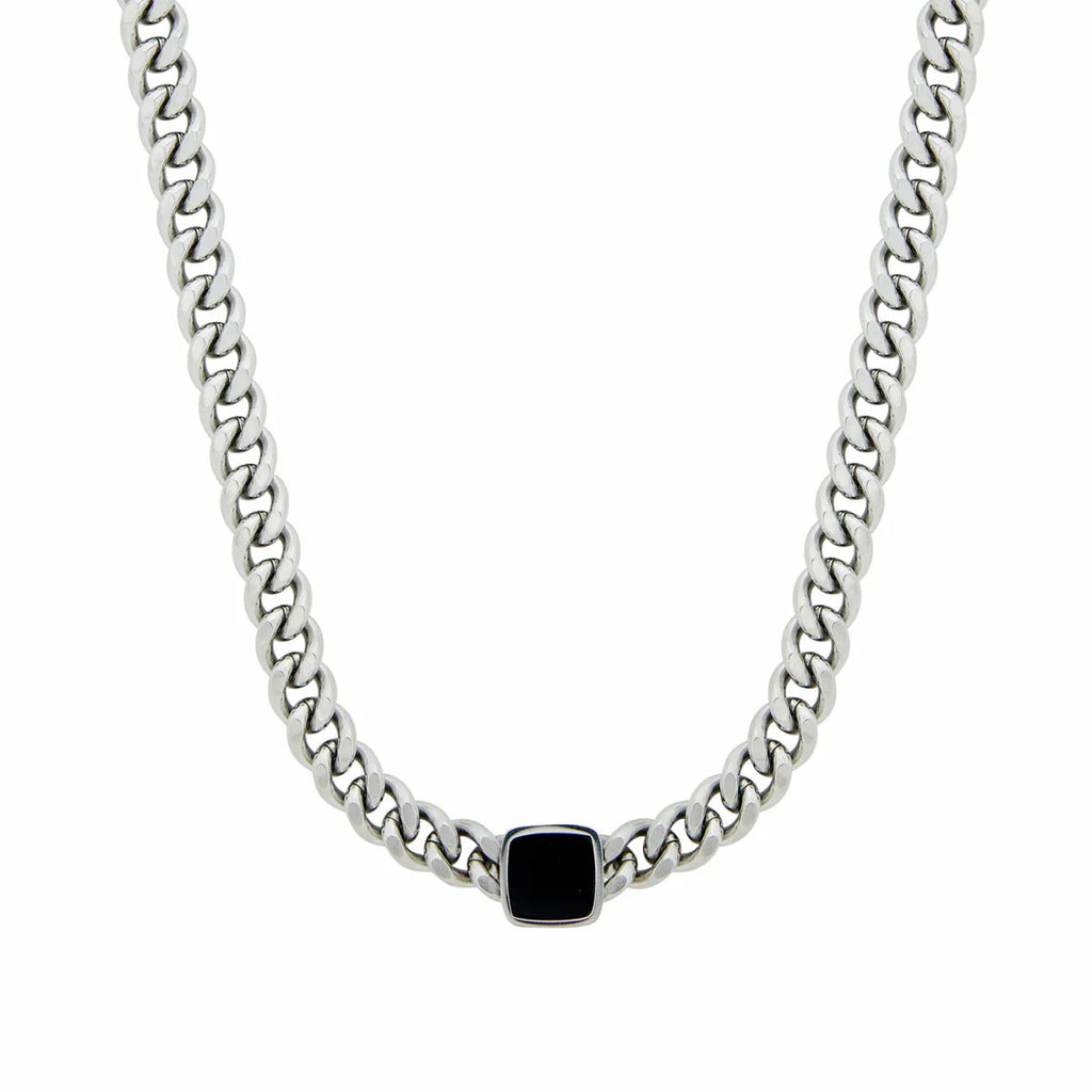 Stone Onyx Square Necklace — Silver