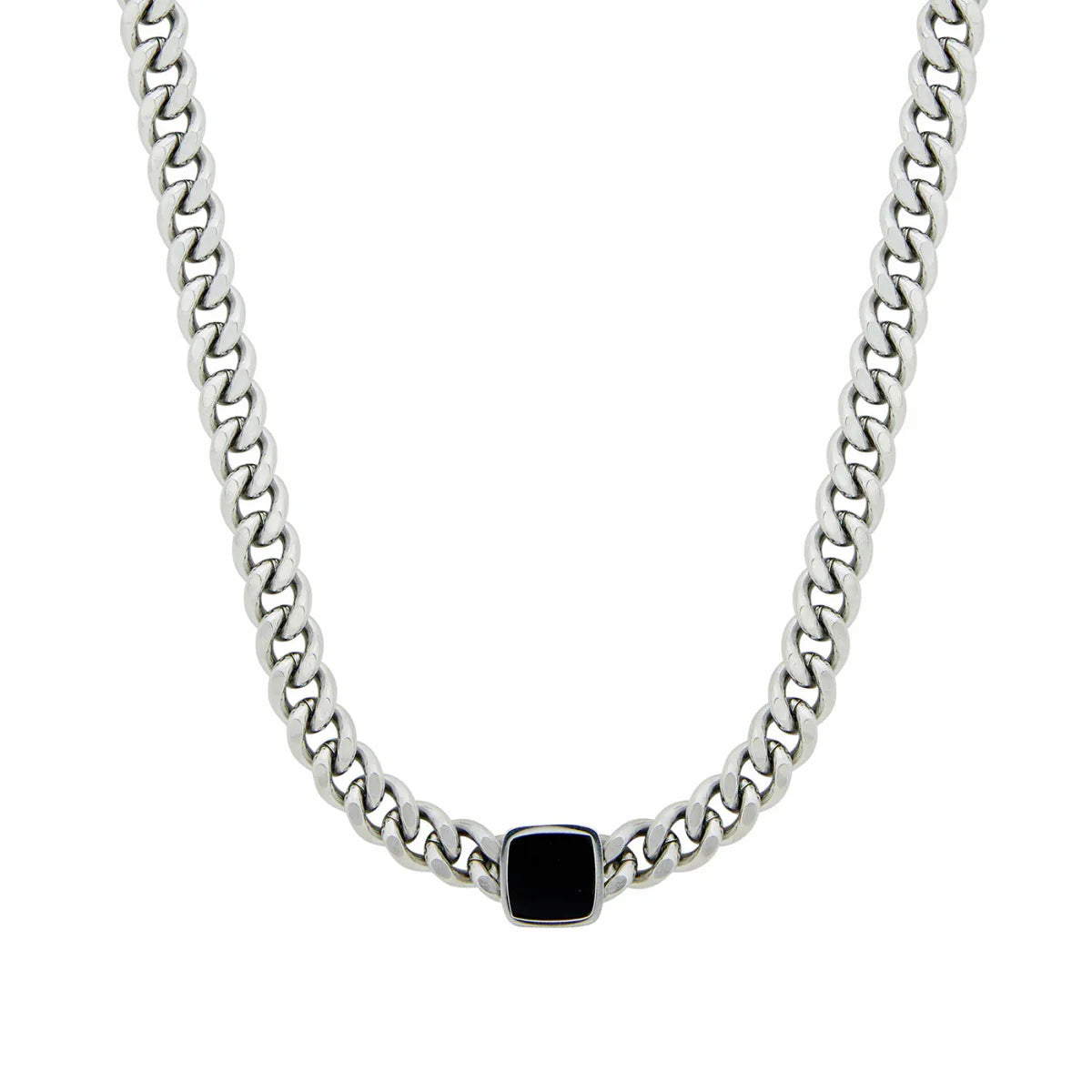 Stone Onyx Square Necklace — Silver