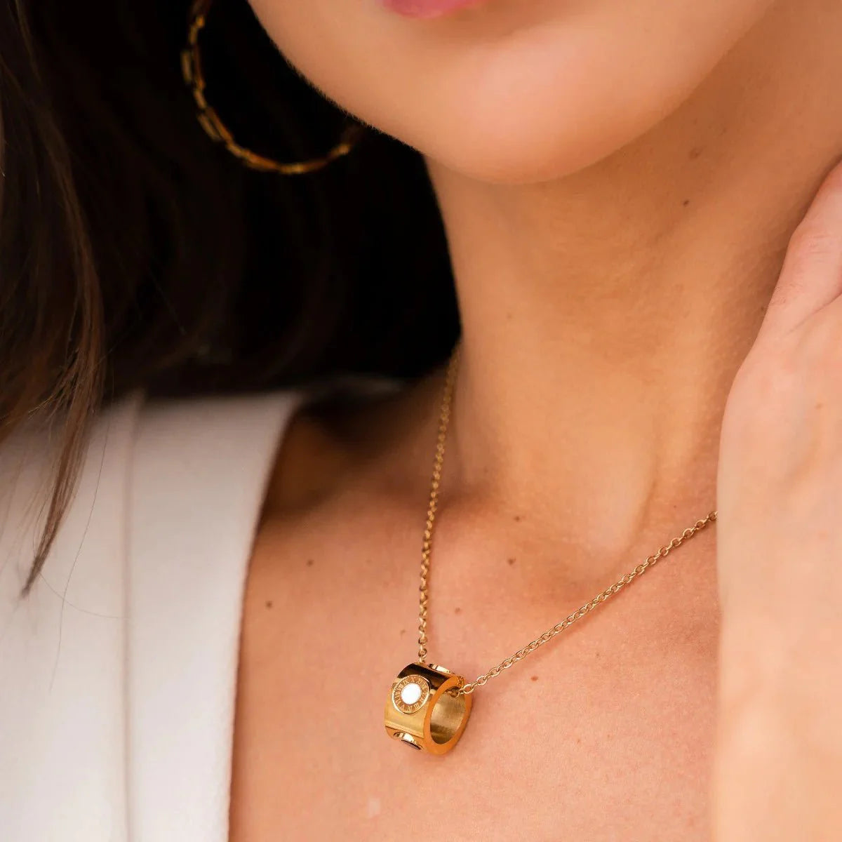 Spinner Numeral Roman Necklace — 18k Gold