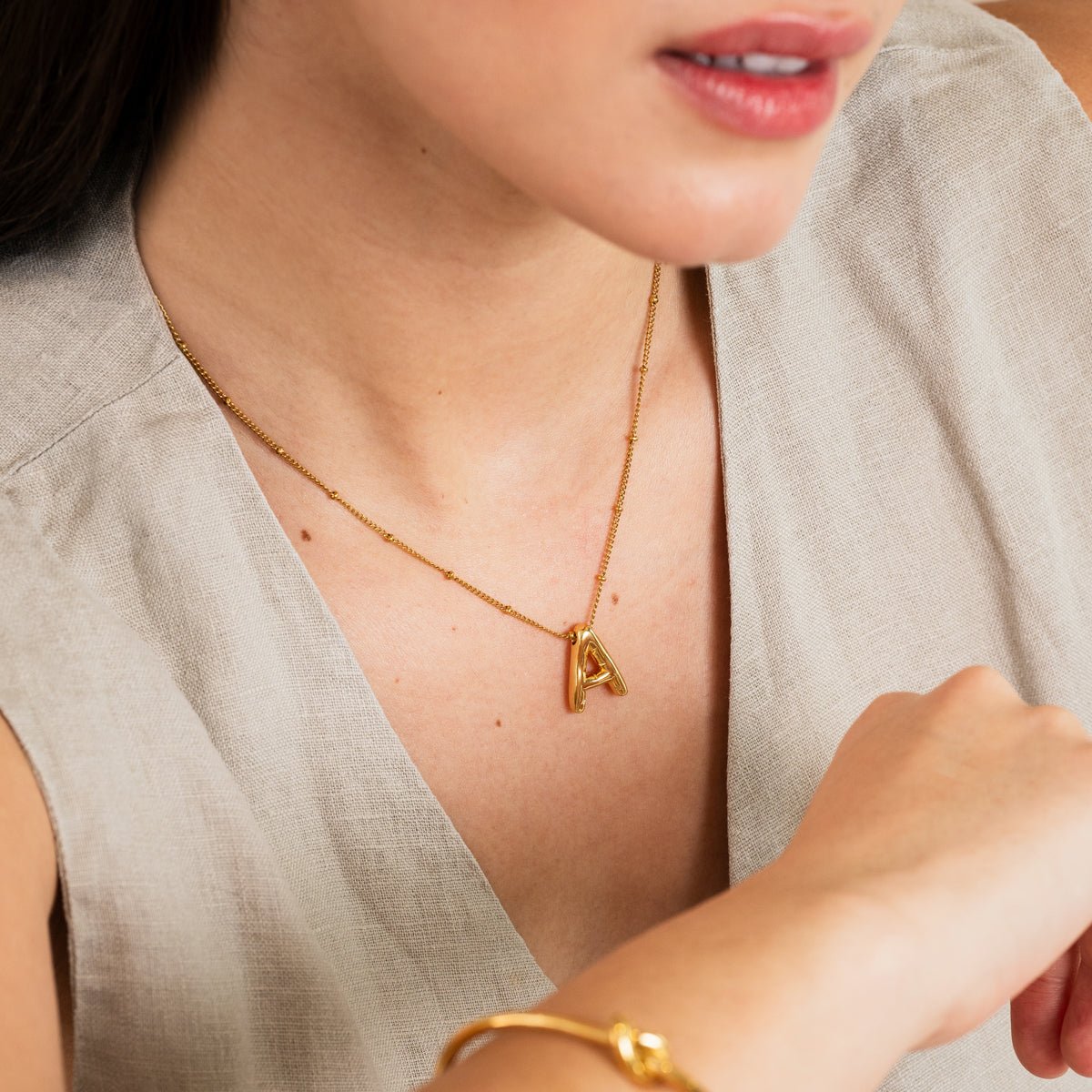 Initial Letter Bold Necklace — 18k Gold