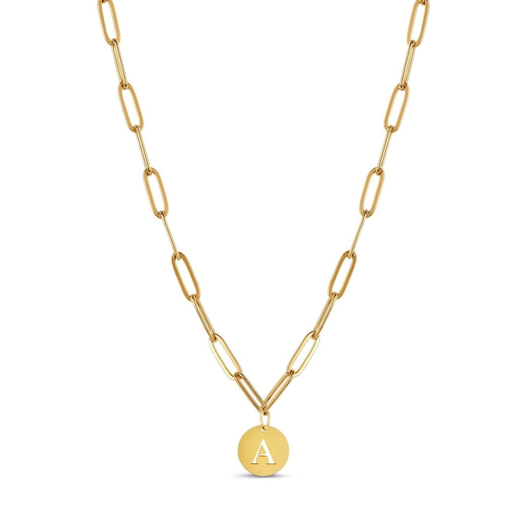 Initial Letter Clip Chain Necklace — 18k Gold