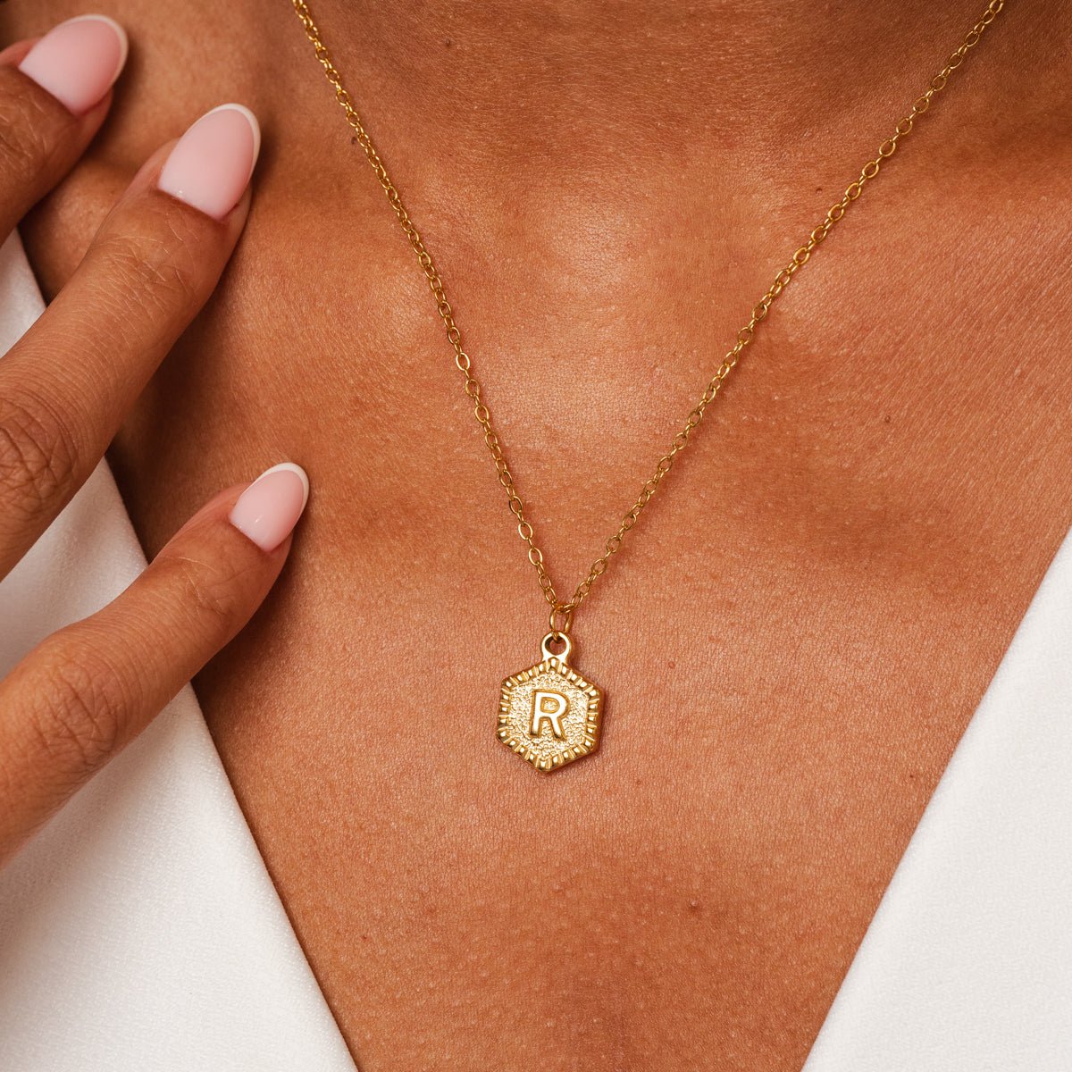 Initial Letter Hex Necklace — 18k Gold