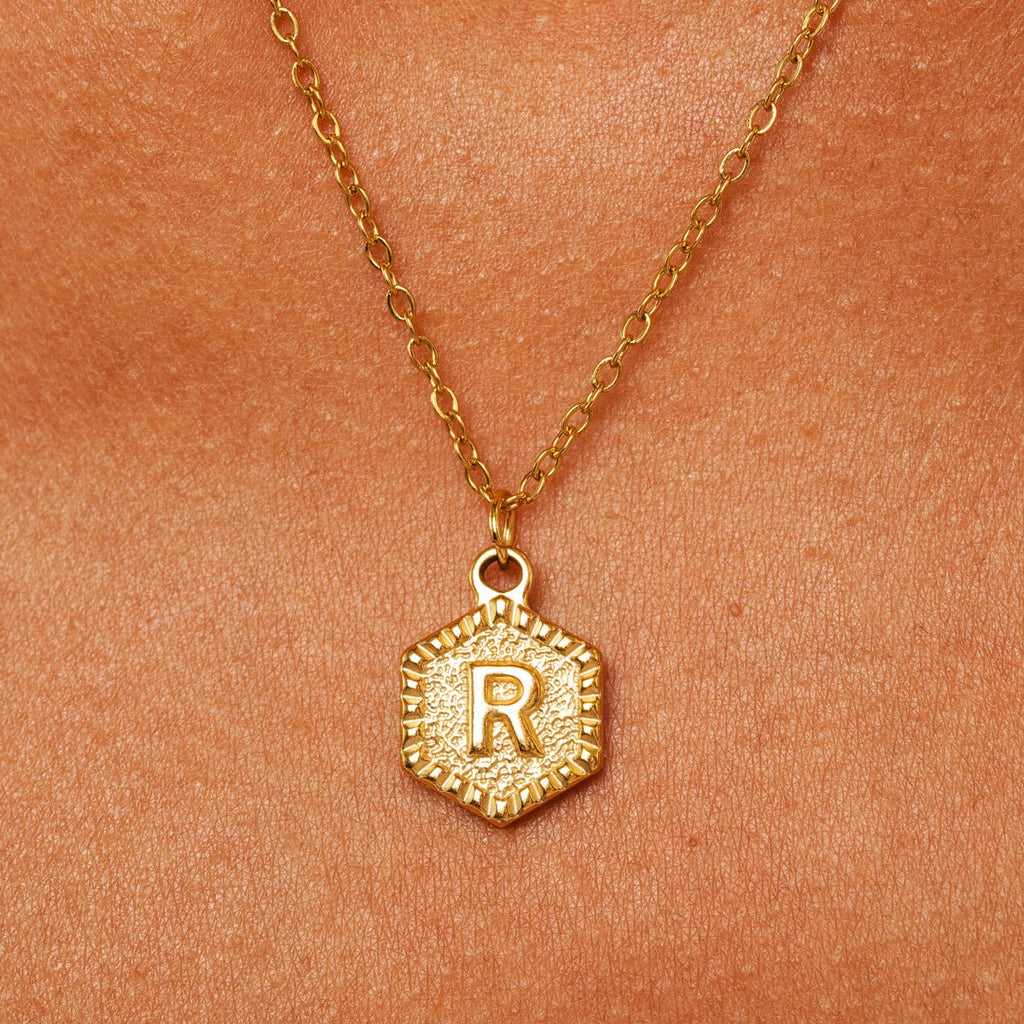 Initial Letter Hex Necklace — 18k Gold