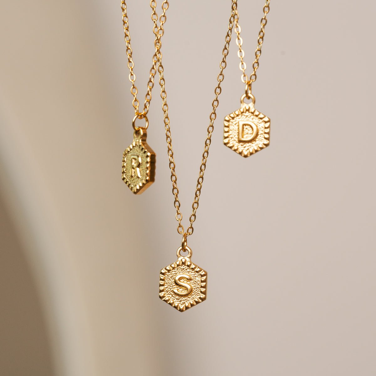 Initial Letter Hex Necklace — 18k Gold