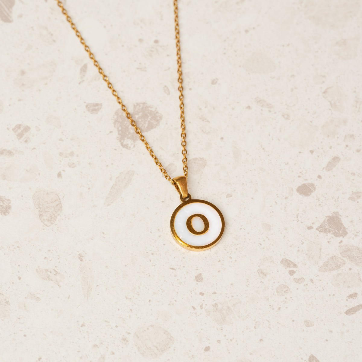 Initial Letter Marble Necklace — 18k Gold