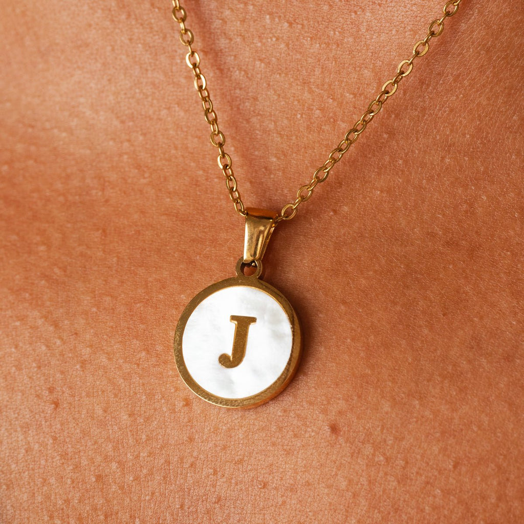 Initial Letter Marble Necklace — 18k Gold