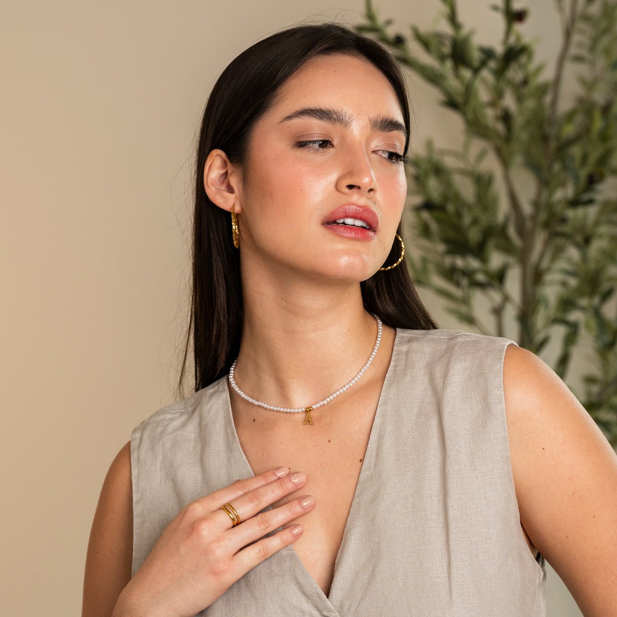 Initial Letter Pearl Necklace — 18k Gold