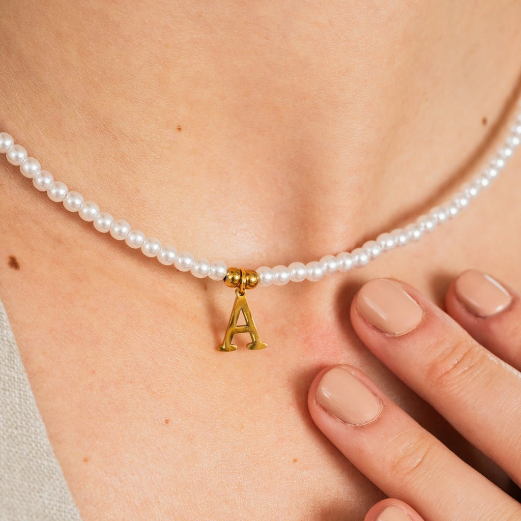 Initial Letter Pearl Necklace — 18k Gold
