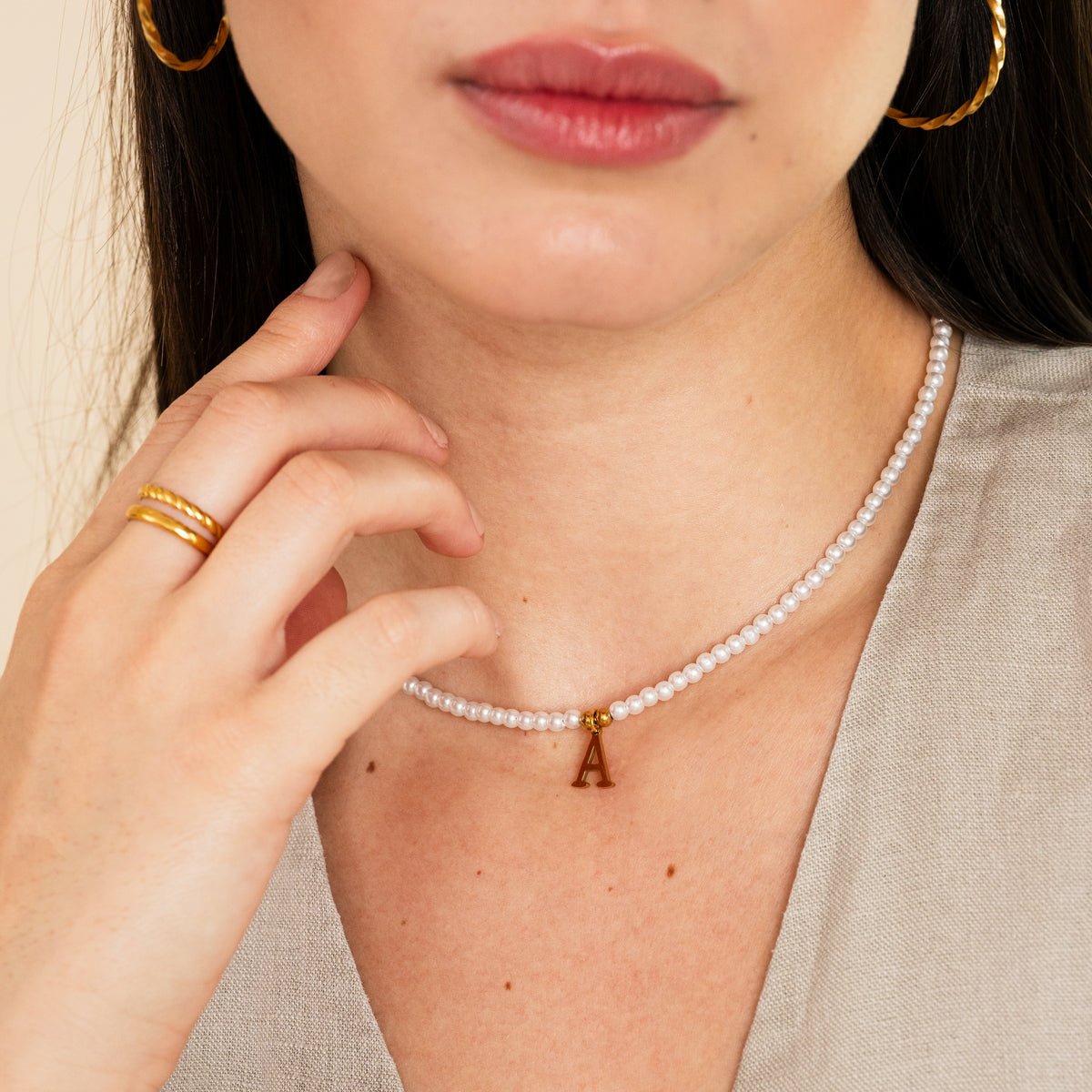 Initial Letter Pearl Necklace — 18k Gold