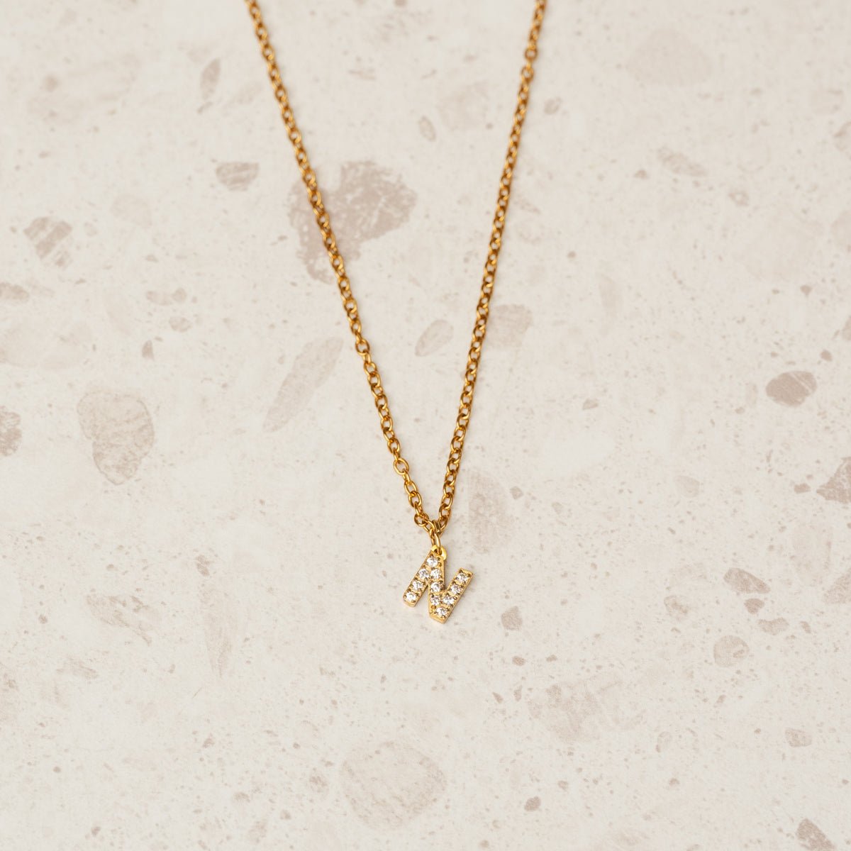 Initial Letter Stone Necklace — 18k Gold