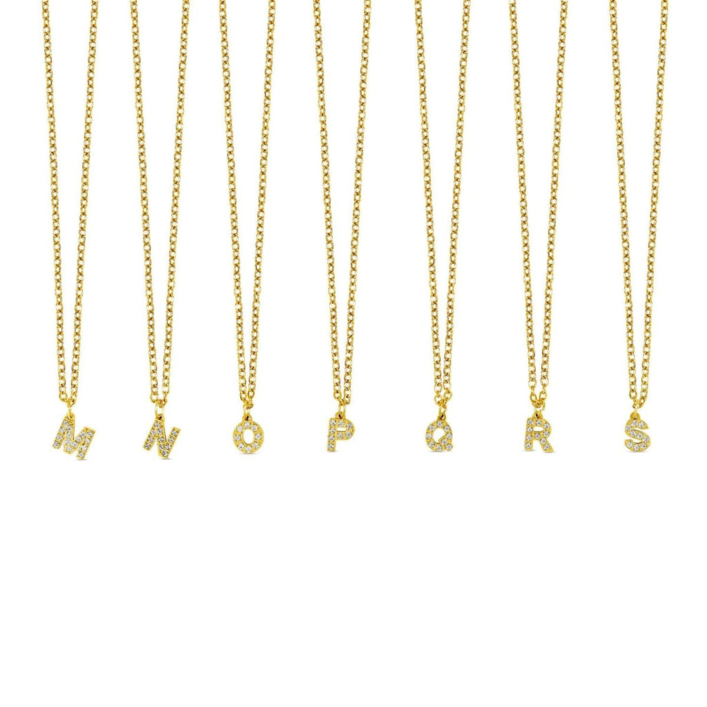 Initial Letter Stone Necklace — 18k Gold
