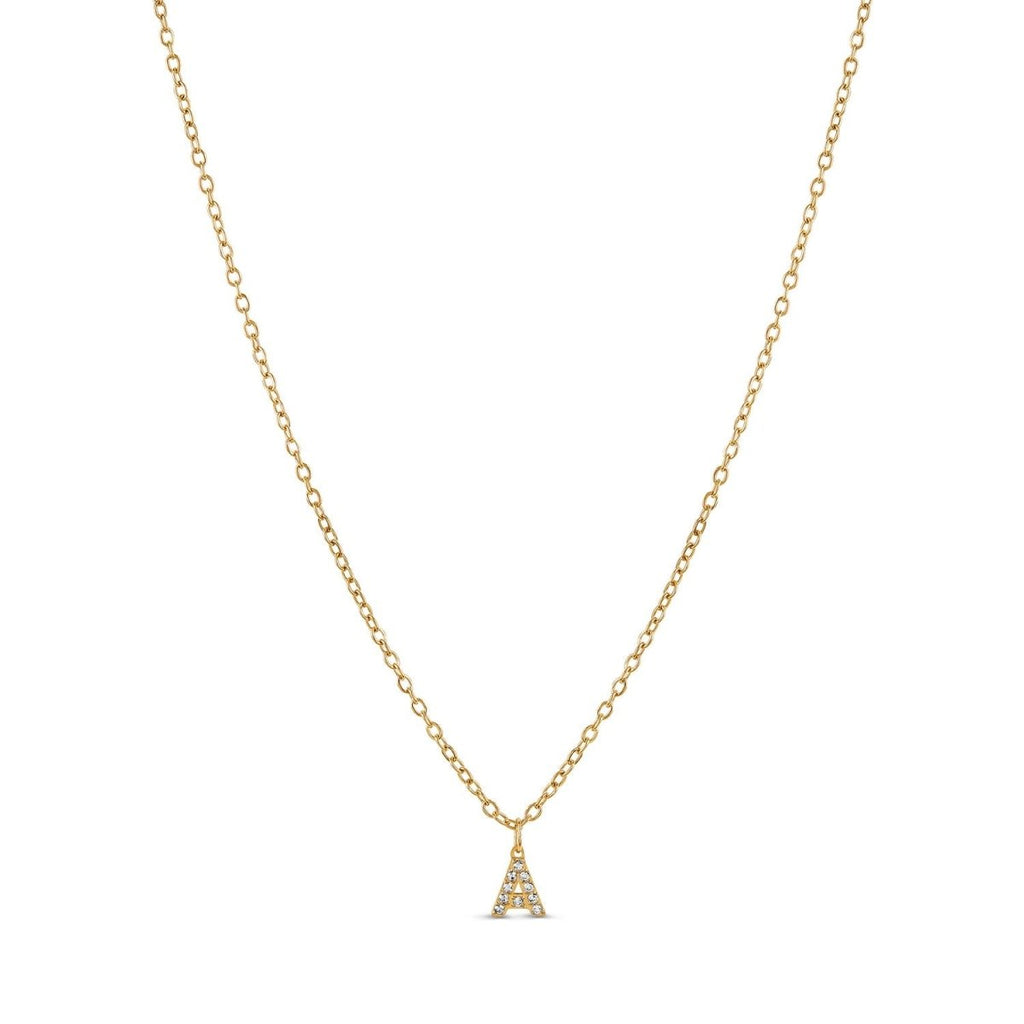 Initial Letter Stone Necklace — 18k Gold