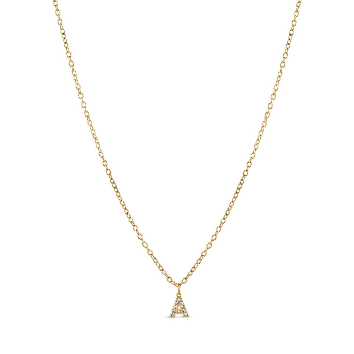 Initial Letter Stone Necklace — 18k Gold