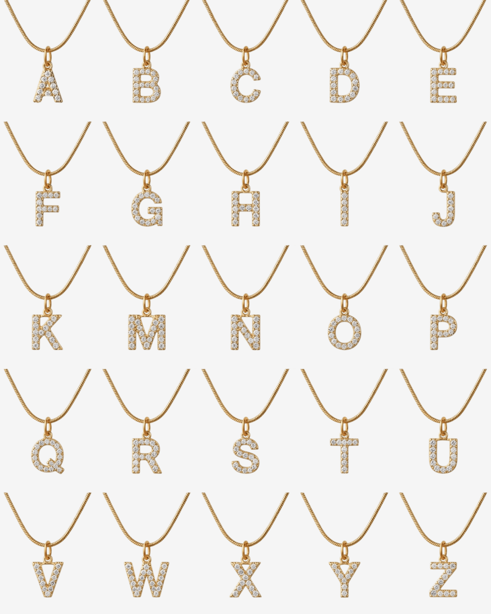 Initial Letter Crystal Necklace — 18k Gold