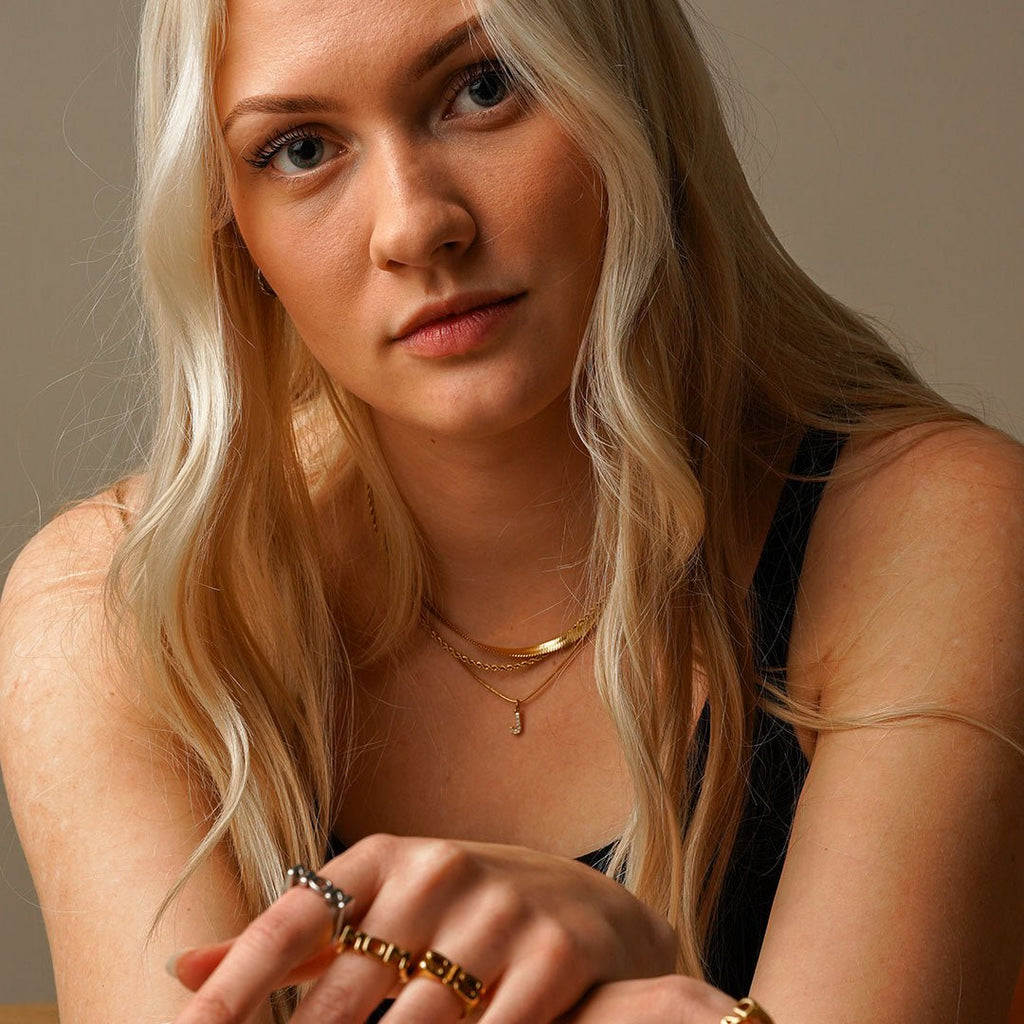 Initial Letter Crystal Necklace — 18k Gold