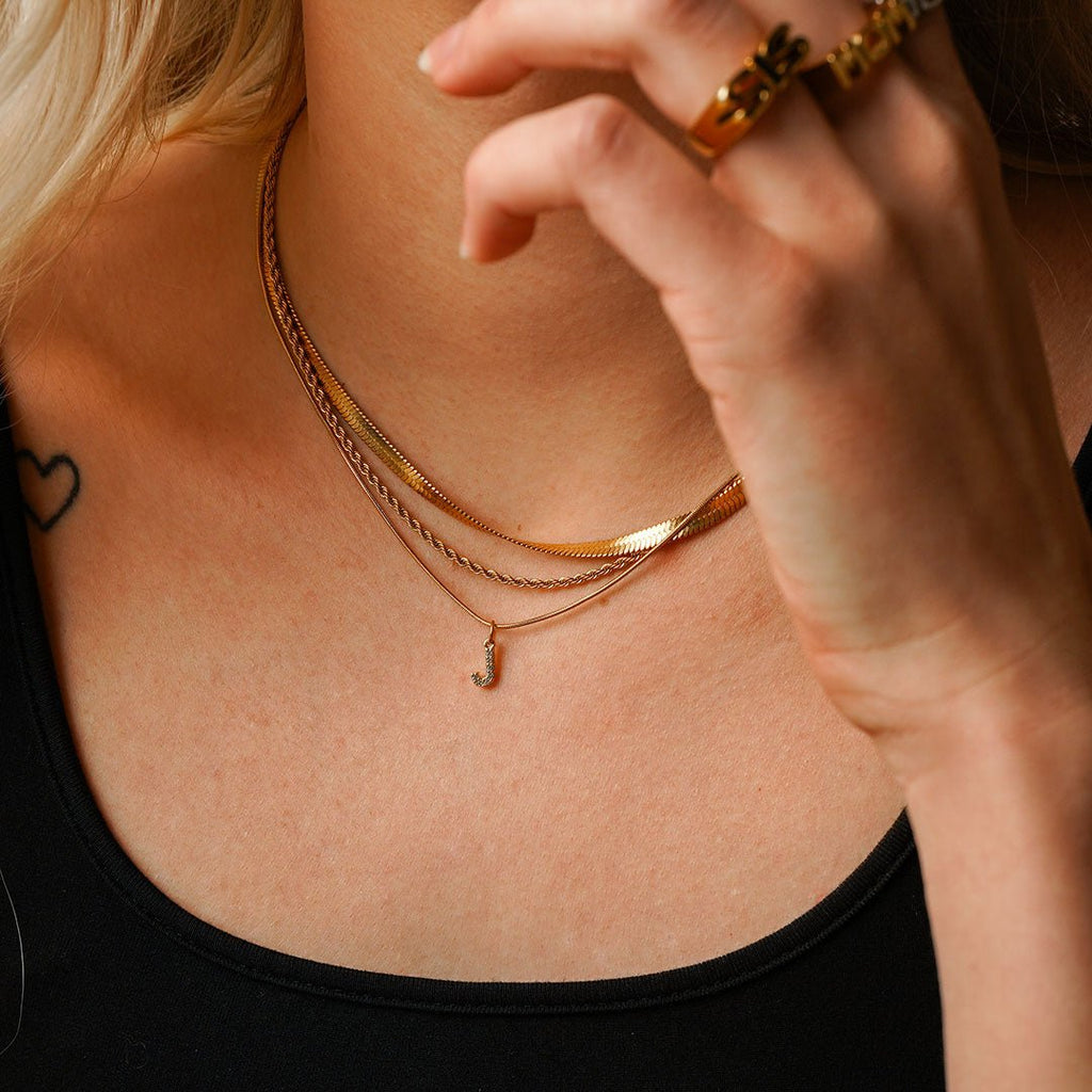 Initial Letter Crystal Necklace — 18k Gold