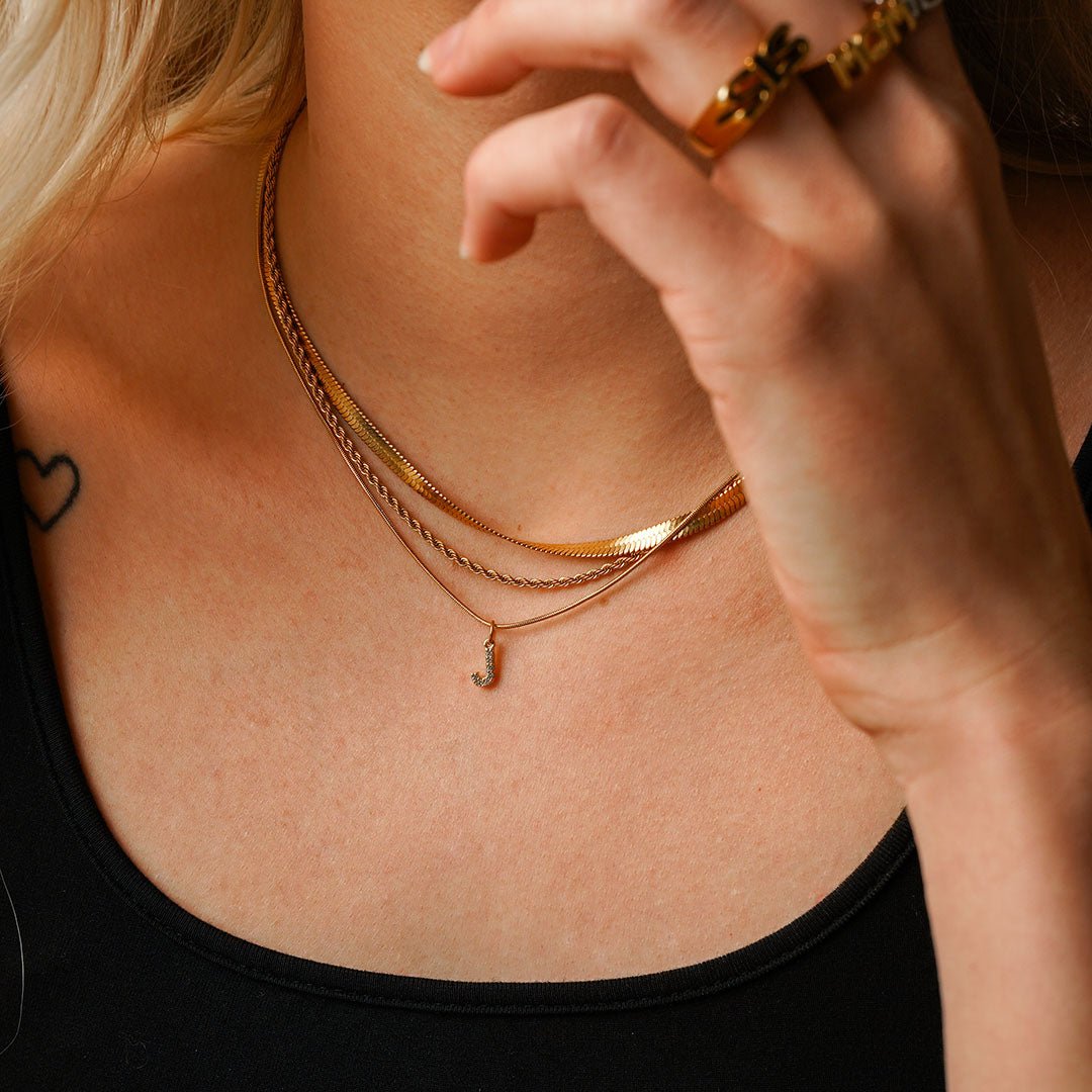 Initial Letter Crystal Necklace — 18k Gold