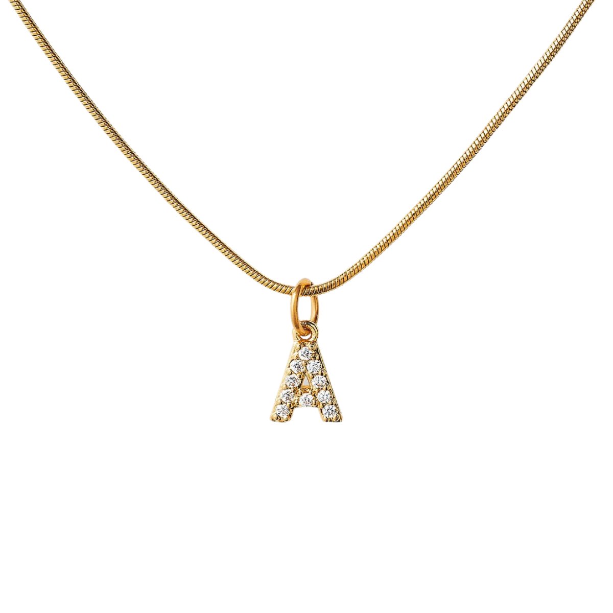 Initial Letter Crystal Necklace — 18k Gold