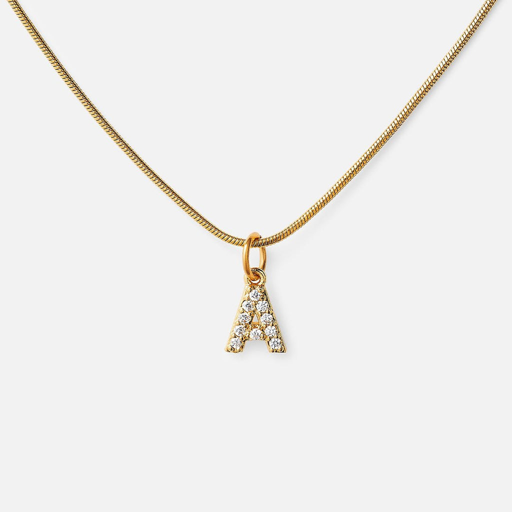 Initial Letter Crystal Necklace — 18k Gold