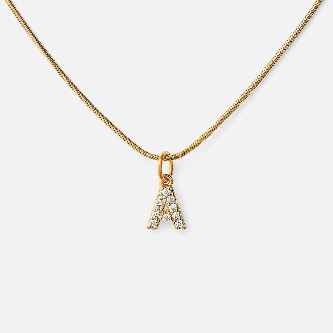 Initial Letter Crystal Necklace — 18k Gold