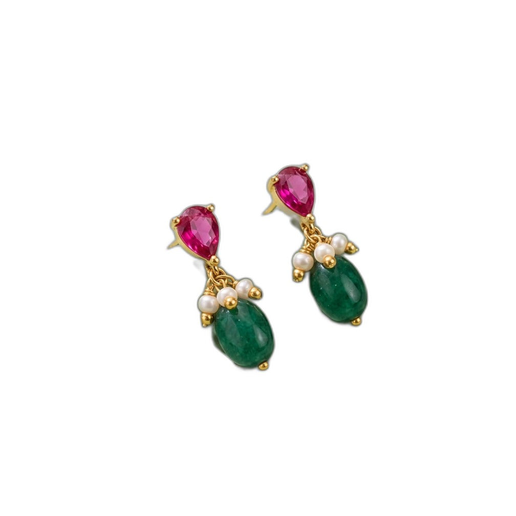 Crimson Bloom Drop Earrings — Silver