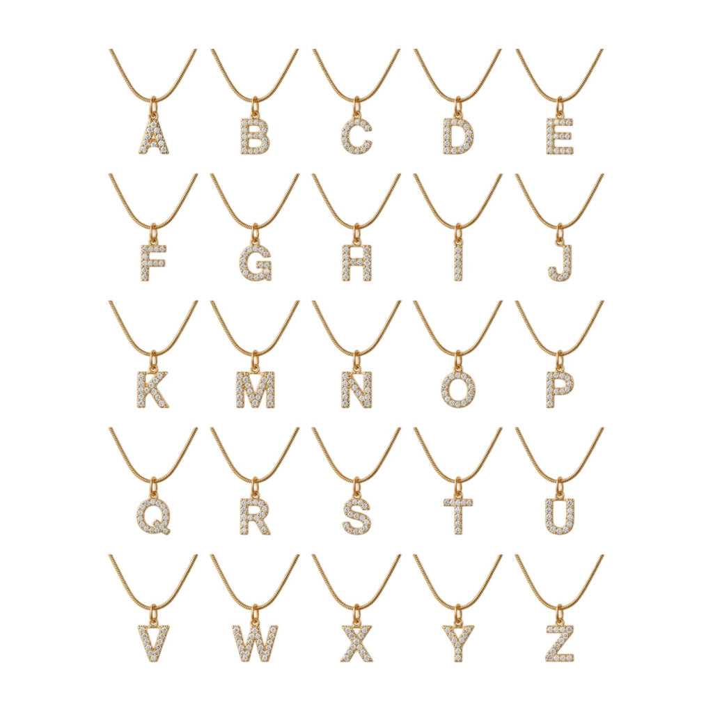Initial Letter Crystal Necklace — 18k Gold — white background