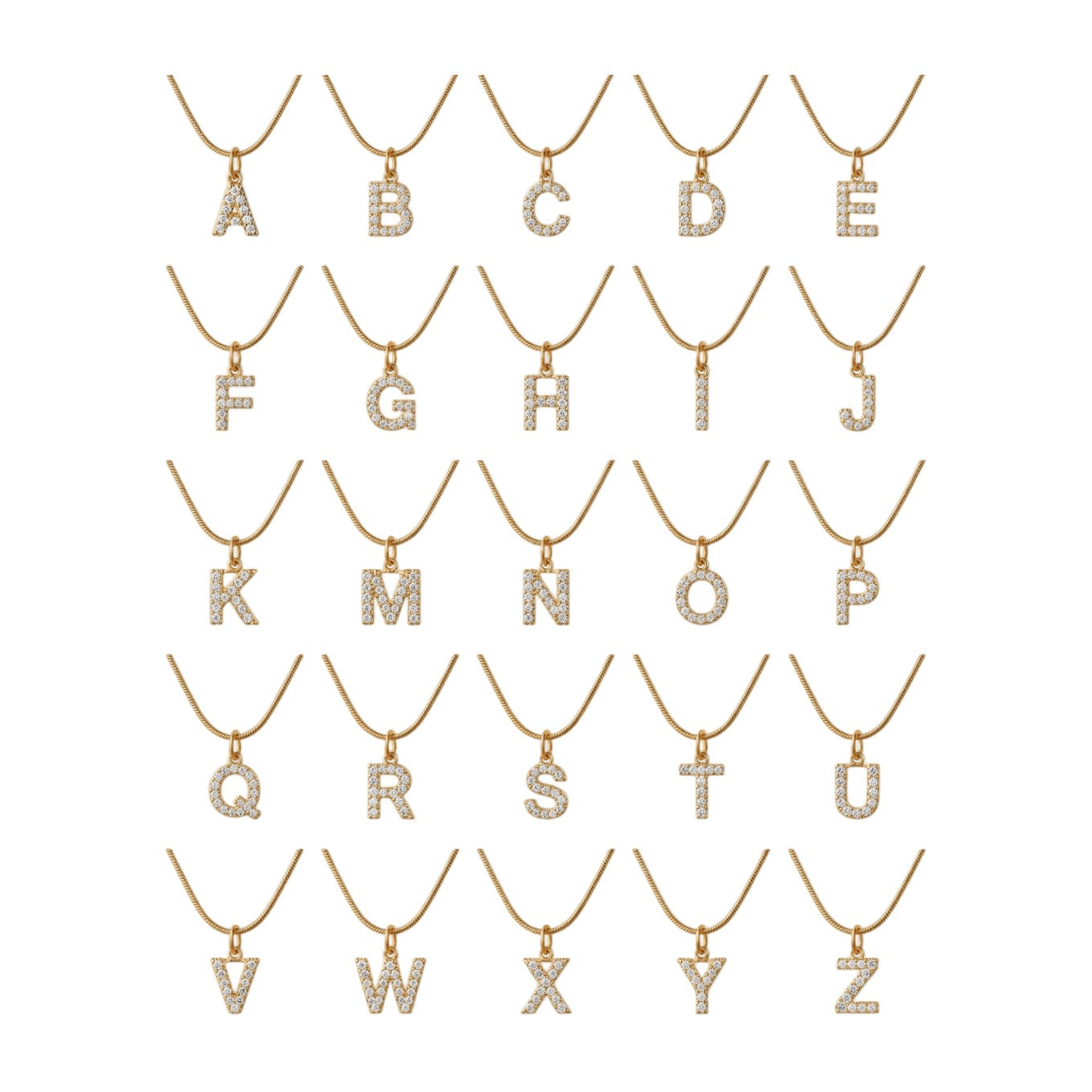 Initial Letter Crystal Necklace — 18k Gold — white background