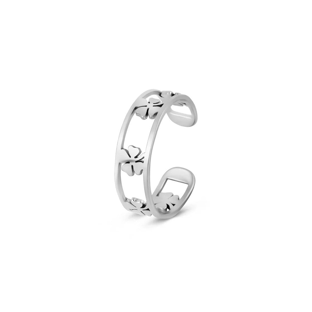 Adjustable Clover Open Ring — Silver